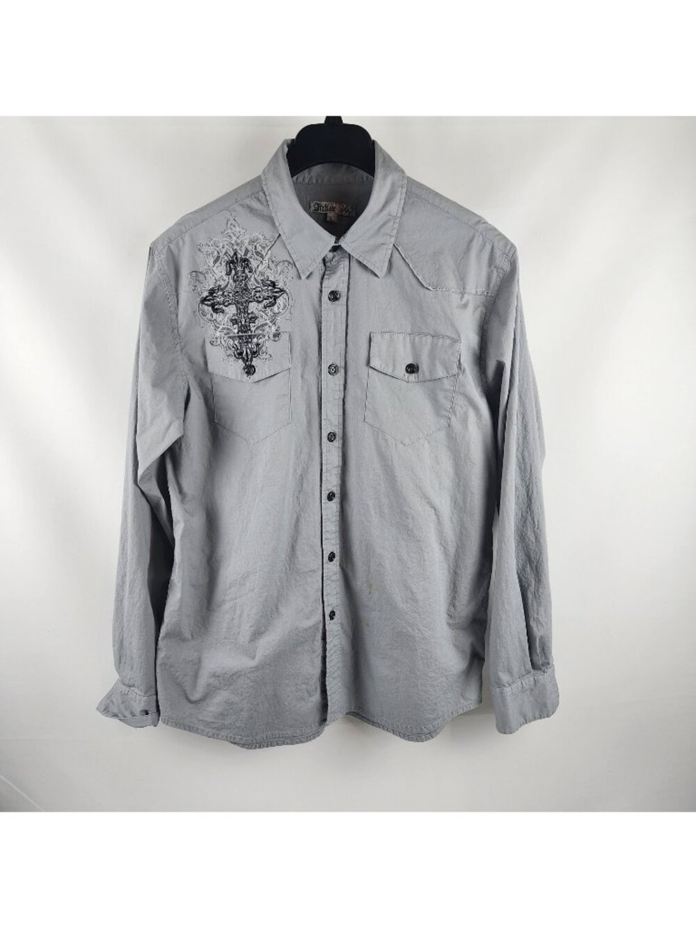 Archaic Shirt Mens Large Button Down Gray Long Sleeve Logo Design